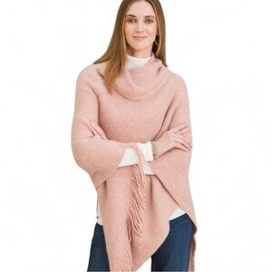 Chico’s Poncho Sz One Size Cozy w/ Tassels Soft/Warm/Comfy Fall Wear Metallic